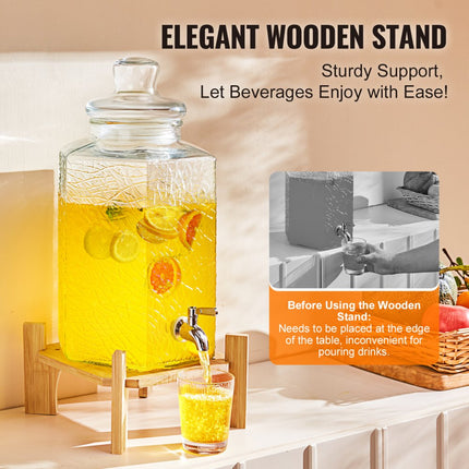 VEVOR 10L partydrankdispenser glazen sapdispenser met standaard roestvrijstalen kraan ijsthee limonade sapwaterdispenser voor restaurants hotels feesten