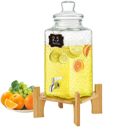 VEVOR 10L partydrankdispenser glazen sapdispenser met standaard roestvrijstalen kraan ijsthee limonade sapwaterdispenser voor restaurants hotels feesten