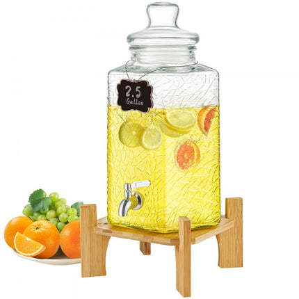 VEVOR 10L partydrankdispenser glazen sapdispenser met standaard roestvrijstalen kraan ijsthee limonade sapwaterdispenser voor restaurants hotels feesten
