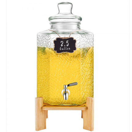 VEVOR 10L partydrankdispenser glazen sapdispenser met standaard roestvrijstalen kraan ijsthee limonade sapwaterdispenser voor restaurants hotels feesten