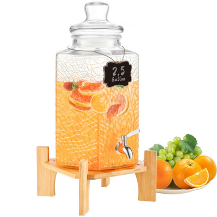 VEVOR 10L partydrankdispenser glazen sapdispenser met standaard roestvrijstalen kraan ijsthee limonade sapwaterdispenser voor restaurants hotels feesten