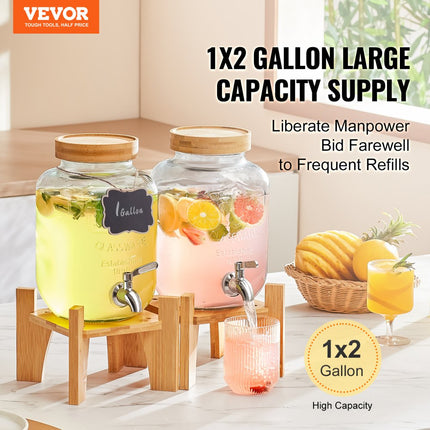 VEVOR drankdispenser, 1 gallon feestdrankdispenser, glazen sapdispenser met standaard, roestvrijstalen kraan, ijsthee limonadesapwaterdispenser, voor restaurants, hotels, feesten