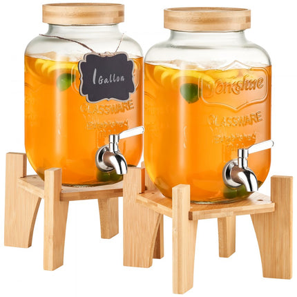 VEVOR drankdispenser, 1 gallon feestdrankdispenser, glazen sapdispenser met standaard, roestvrijstalen kraan, ijsthee limonadesapwaterdispenser, voor restaurants, hotels, feesten