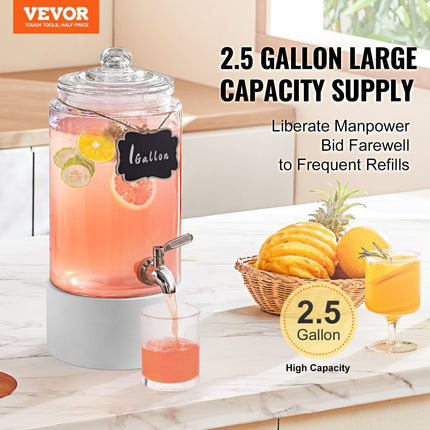 VEVOR Drankdispenser, 3,8L Partydrankdispenser, Glazen Sapdispenser met roestvrijstalen kraan, Ijsthee Limonadesapwaterdispenser, voor restaurants, hotels, feesten