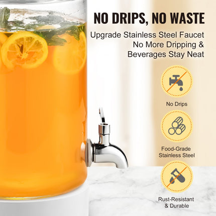 VEVOR Drankdispenser, 3,8L Partydrankdispenser, Glazen Sapdispenser met roestvrijstalen kraan, Ijsthee Limonadesapwaterdispenser, voor restaurants, hotels, feesten