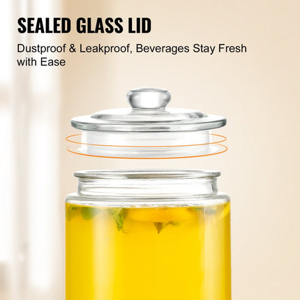 VEVOR 7,5L partydrankdispenser glazen sapdispenser met roestvrijstalen kraan ijsthee limonade sapwaterdispenser voor restaurants hotels feesten