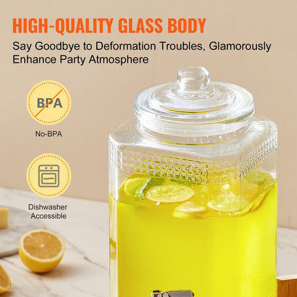 VEVOR drankdispenser, 1,5 gallon feestdrankdispenser, glazen sapdispenser met standaard, roestvrijstalen kraan, ijsthee limonadesapwaterdispenser, voor restaurants, hotels, feesten