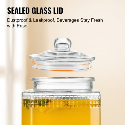 VEVOR drankdispenser, 1,5 gallon feestdrankdispenser, glazen sapdispenser met standaard, roestvrijstalen kraan, ijsthee limonadesapwaterdispenser, voor restaurants, hotels, feesten