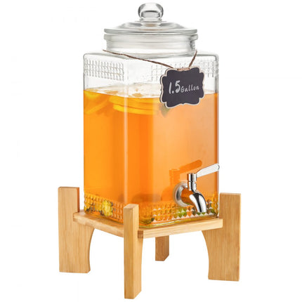 VEVOR drankdispenser, 1,5 gallon feestdrankdispenser, glazen sapdispenser met standaard, roestvrijstalen kraan, ijsthee limonadesapwaterdispenser, voor restaurants, hotels, feesten