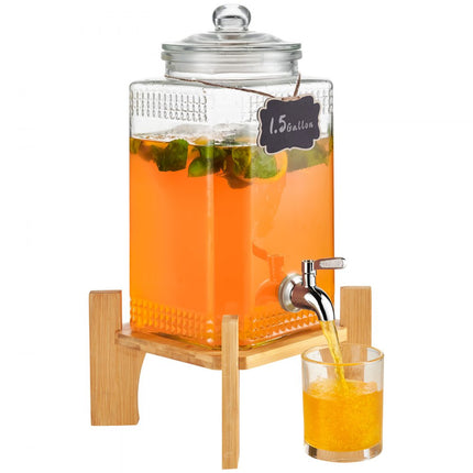 VEVOR drankdispenser, 1,5 gallon feestdrankdispenser, glazen sapdispenser met standaard, roestvrijstalen kraan, ijsthee limonadesapwaterdispenser, voor restaurants, hotels, feesten
