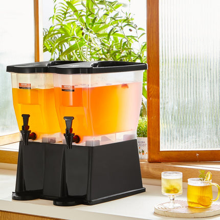 VEVOR drankdispenser, 11L x 2 partydrankdispenser, kunststof sapdispenser met staand kraandeksel, ijsthee limonadesapwaterdispenser, voor restaurants, hotels, feesten