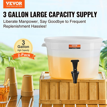 VEVOR drankdispenser, 11L partydrankdispenser, kunststof sapdispenser met kraan en deksel, ijsthee limonadesapwaterdispenser, voor restaurants, hotels, feesten, 2 stuks
