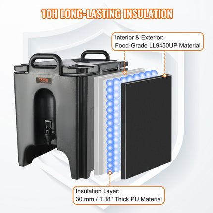 VEVOR Heet- en koudedrankdispenser Drankdispenser 37,6 l, LDPE Heet- en koudwaterfontein Grote drankendispenser met kraan voor koffie, koude melk, water, sap etc. Geïsoleerde kan 1-2 personen