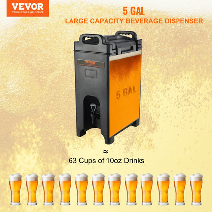 VEVOR Dispenser voor warme en koude dranken Drankendispenser 18,9 L, LDPE Heet- en koudwaterfontein Grote drankendispenser met kraan voor koffie, koude melk, water, sap etc. Geïsoleerde kan 1-2 personen
