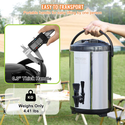 VEVOR Dispenser voor warme en koude dranken Drankendispenser 7,6 L RVS Warm- en koudwaterfontein Drankendispenser met kraan en draaggreep voor koffie, water en sap Geïsoleerde kan voor cafés, bars