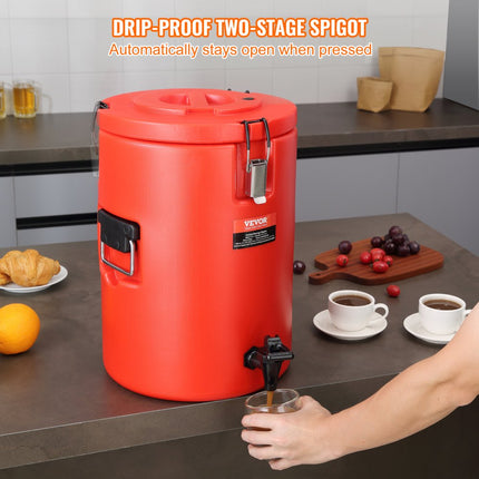 VEVOR warme en koude drankendispenser drankendispenser 17,2 l roestvrij staal warm- en koudwaterfontein grote drankendispenser met kraan voor koffie, koude melk, water, sap etc. ronde isoleerkan