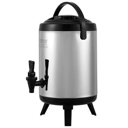 VEVOR warme en koude drankendispenser drankendispenser 6 liter roestvrij staal warm- en koudwaterfontein grote drankendispenser met kraan voor koffie, koude melk, water, sap etc. geïsoleerde kan 1-2 personen