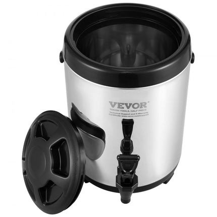 VEVOR warme en koude drankendispenser drankendispenser 6 liter roestvrij staal warm- en koudwaterfontein grote drankendispenser met kraan voor koffie, koude melk, water, sap etc. geïsoleerde kan 1-2 personen