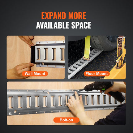 VEVOR Spanbanden E-Track-ratelriemen 34 Stuks 1,52m Transportrail Ankerrail Zilver