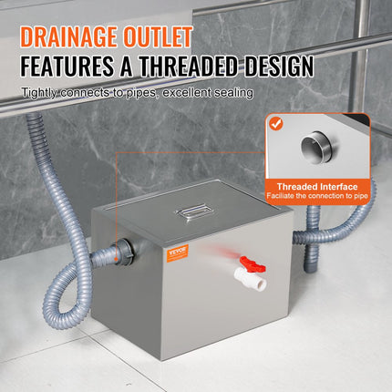 VEVOR commerciële vetafscheider, 8 lbs vetafscheider, zij-inlaatafscheider, roestvrijstalen onder gootsteen vetafscheider, 2,8 GPM afvalwaterolie-waterafscheider, voor restaurant etc.