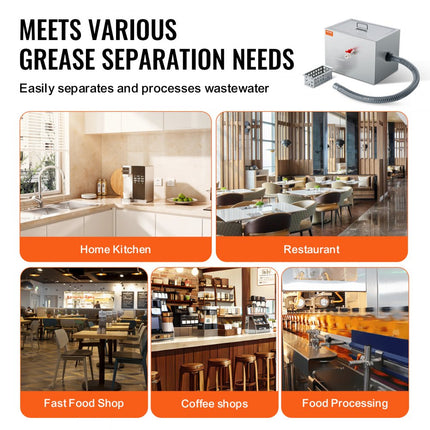 VEVOR commerciële vetafscheider, 8 lbs vetafscheider, zij-inlaatafscheider, roestvrijstalen onder gootsteen vetafscheider, 2,8 GPM afvalwaterolie-waterafscheider, voor restaurant etc.
