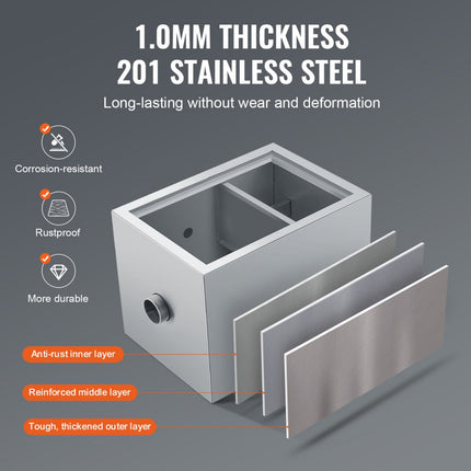 VEVOR commerciële vetafscheider, 8 lbs vetafscheider, boveninlaatafscheider, roestvrijstalen vetafscheider onder de gootsteen, 2,78 GPM afvalwaterolie-waterafscheider, voor restaurant, kantine, enz.