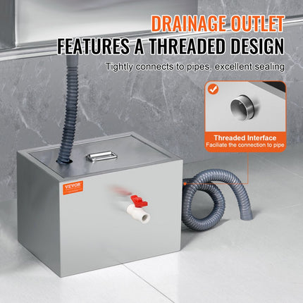 VEVOR commerciële vetafscheider, 8 lbs vetafscheider, boveninlaatafscheider, roestvrijstalen vetafscheider onder de gootsteen, 2,78 GPM afvalwaterolie-waterafscheider, voor restaurant, kantine, enz.