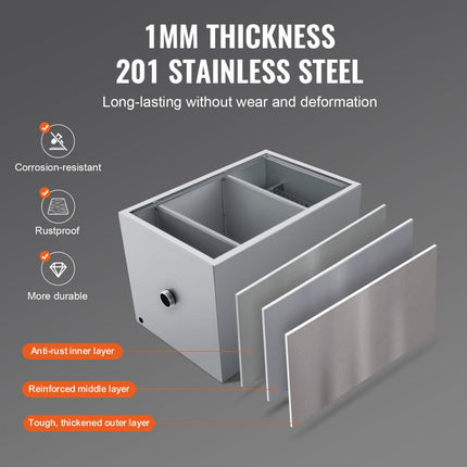 VEVOR commerciële vetafscheider, 40 lbs vetafscheider, boveninlaatafscheider, 9,96 GPM/min roestvrijstalen vetafscheider onder gootsteen, 10 GPM afvalolie-waterafscheider, voor restaurants enz.