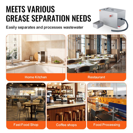 VEVOR commerciële vetafscheider, 40 lbs vetafscheider, boveninlaatafscheider, 9,96 GPM/min roestvrijstalen vetafscheider onder gootsteen, 10 GPM afvalolie-waterafscheider, voor restaurants enz.