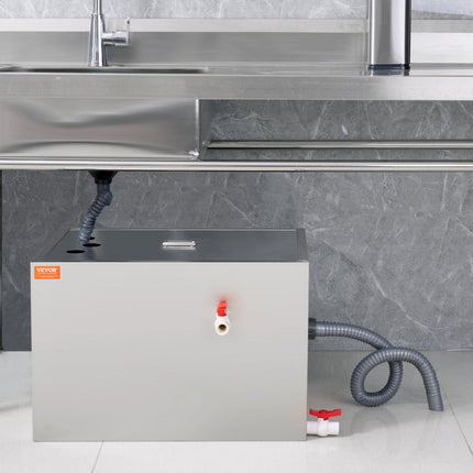 VEVOR commerciële vetafscheider, 40 lbs vetafscheider, boveninlaatafscheider, 9,96 GPM/min roestvrijstalen vetafscheider onder gootsteen, 10 GPM afvalolie-waterafscheider, voor restaurants enz.