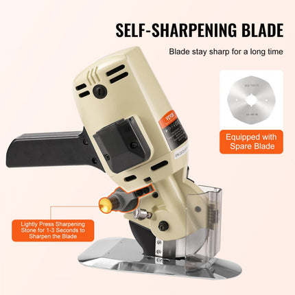 VEVOR Draagbare Stoffensnijder 250W Elektrische Industriële Stoffensnijder Mesgrootte: 100 mm Maximale snijdikte: 27 mm Gelegeerd staal Stoffenschaar Ideaal voor stoffen, stoffen enz.