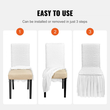 VEVOR 4 stuks, wit, stoelhoezen gemaakt van elastisch spandex, universele pasvorm stoelhoes met rok, afneembare en wasbare hoezen, voor bruiloft, vakantie, banket, feest, feest, dineren
