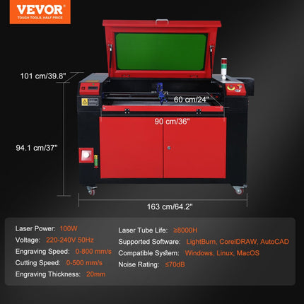 VEVOR Lasergraveermachine Graveerapparaat 100W CO2-lasergraveermachine 600x900mm lasersnijdende lasergraveur