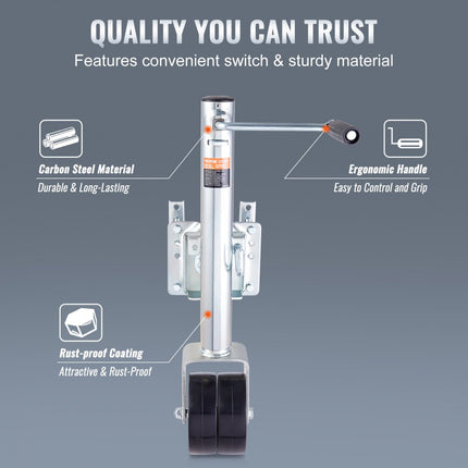 VEVOR aanhangerkrik, boottrailerkrik 907 kg, opschroefbare aanhangerkrik, met PP-wiel en handgreep voor het heffen van camperaanhangers, paardentrailers, bedrijfswagenaanhangers en jachtaanhangers