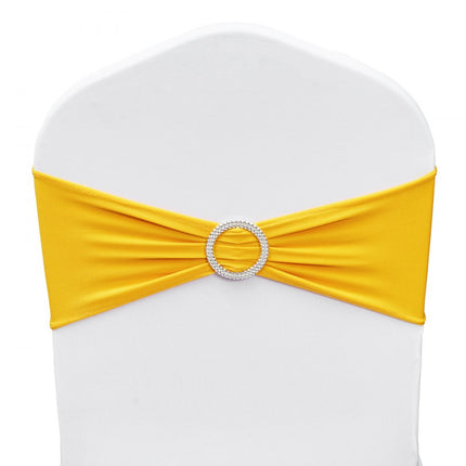 VEVOR stretch spandex stoelsjerpen, stoelhoezen en stretch stoelsjerpen met ronde gesp, elastische stoelbanden, bijpassende stoeldecoratie voor bruiloften, feestdagen (50 stuks, goudgeel)