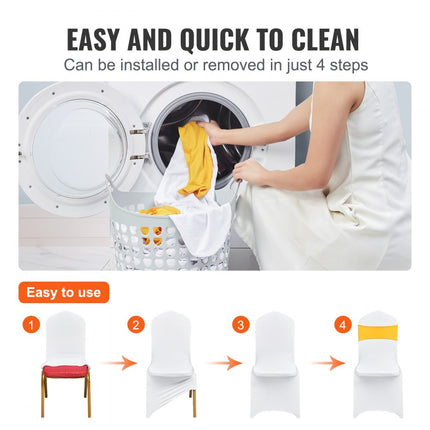 VEVOR stoelhoezen gemaakt van elastisch spandex voor klapstoelen, universele pasvorm stoelhoes met stoelsjerpen, afneembare en wasbare hoezen, voor bruiloft, vakantie, dineren (pak van 50 goud en wit)