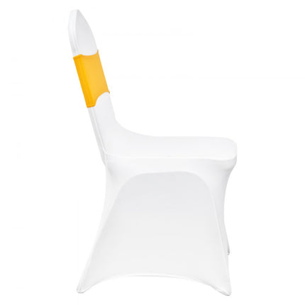 VEVOR stoelhoezen gemaakt van elastisch spandex voor klapstoelen, universele pasvorm stoelhoes met stoelsjerpen, afneembare en wasbare hoezen, voor bruiloft, vakantie, dineren (pak van 50 goud en wit)