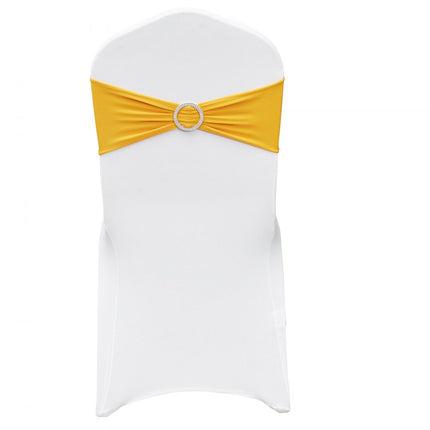 VEVOR stoelhoezen gemaakt van elastisch spandex voor klapstoelen, universele pasvorm stoelhoes met stoelsjerpen, afneembare en wasbare hoezen, voor bruiloft, vakantie, dineren (pak van 50 goud en wit)