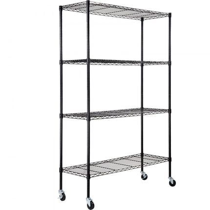 VEVOR Opbergrek met wielen, 4 niveaus verstelbaar, 700 lbs capaciteit, zware garageplanken, metalen organizer, draadplank, zwart 120x45x188 cm voor keuken, bijkeuken, kelder, badkamer