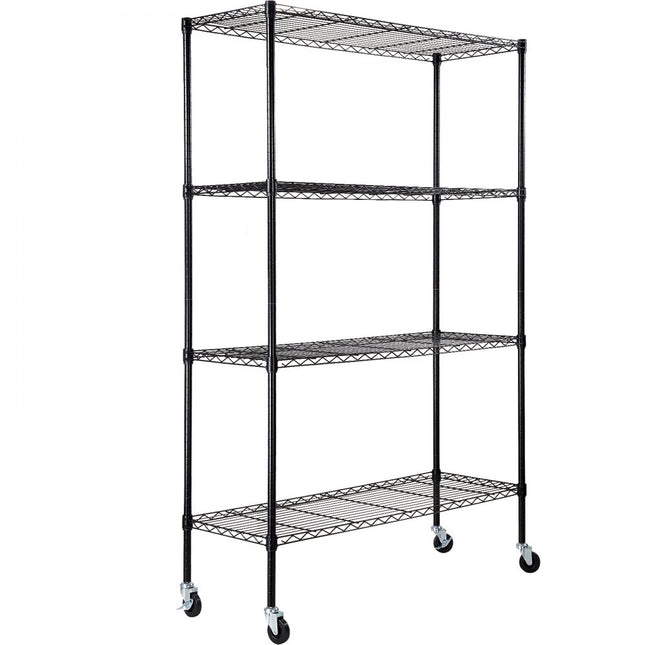 VEVOR Opbergrek met wielen, 4 niveaus verstelbaar, 700 lbs capaciteit, zware garageplanken, metalen organizer, draadplank, zwart 120x45x188 cm voor keuken, bijkeuken, kelder, badkamer