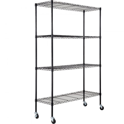 VEVOR Opbergrek met wielen, 4 niveaus verstelbaar, 700 lbs capaciteit, zware garageplanken, metalen organizer, draadplank, zwart 120x45x188 cm voor keuken, bijkeuken, kelder, badkamer