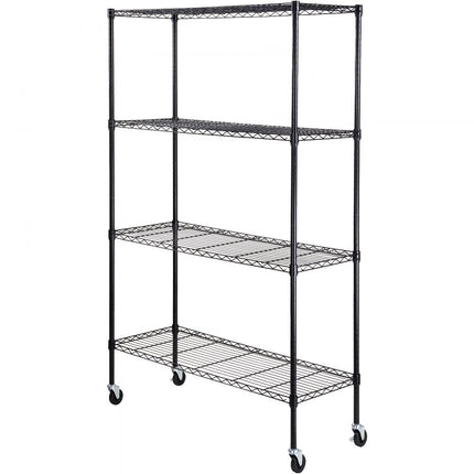 VEVOR Opbergrek met wielen, 4 niveaus verstelbaar, 700 lbs capaciteit, zware garageplanken, metalen organizer, draadplank, zwart 120x45x188 cm voor keuken, bijkeuken, kelder, badkamer