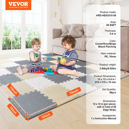 VEVOR puzzelvloer speelkleed foam EVA tegels 36 stuks 315x315mm speelkleed