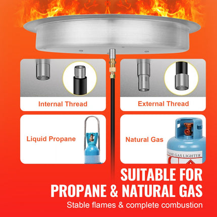 VEVOR Φ 485,14 mm vuurplaatspan Ronde vuurplaats Temperaturen tot 800 °C 92.000 BTU Toepasbare gassoorten Propaan Aardgas Roestvrijstalen vuurplaatsbrander Φ 559,5 x 87 mm Zwembad buitenfeesten