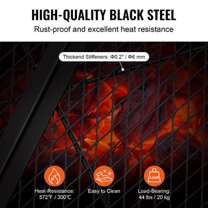 VEVOR Φ 910 x 25 mm X-Marks vuurplaatsgrillrooster, opvouwbaar rond grillrooster, zwaar uitgevoerd stalen kampvuur BBQ-grillrooster met handvat en steun