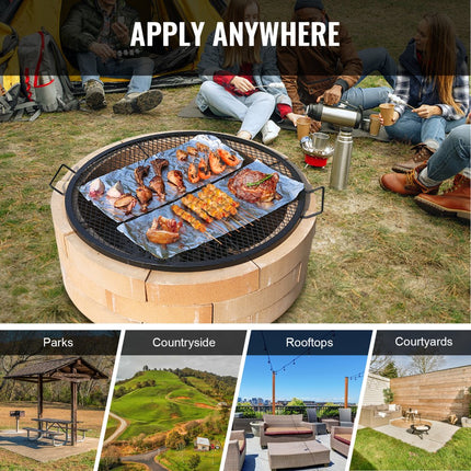 VEVOR X-Marks vuurplaatsgrillrooster, rond kookrooster, robuust stalen kampvuur BBQ-grillrooster met handvat en ondersteuning X-draad, draagbaar kampeerkookgerei voor buitenfeesten en bijeenkomsten, 91cm zwart