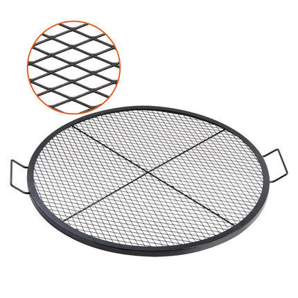 VEVOR X-Marks vuurplaatsgrillrooster, rond kookrooster, robuust stalen kampvuur BBQ-grillrooster met handvat en ondersteuning X-draad, draagbaar kampeerkookgerei voor buitenfeesten en bijeenkomsten, 91cm zwart