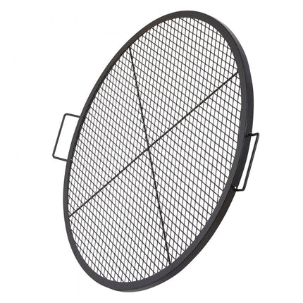 VEVOR X-Marks vuurplaatsgrillrooster, rond kookrooster, robuust stalen kampvuur BBQ-grillrooster met handvat en ondersteuning X-draad, draagbaar kampeerkookgerei voor buitenfeesten en bijeenkomsten, 91cm zwart