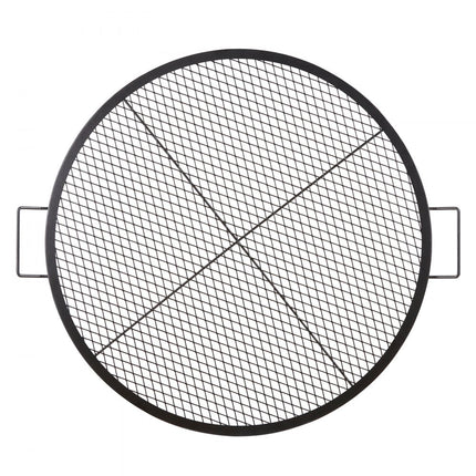 VEVOR X-Marks vuurplaatsgrillrooster, rond kookrooster, robuust stalen kampvuur BBQ-grillrooster met handvat en ondersteuning X-draad, draagbaar kampeerkookgerei voor buitenfeesten en bijeenkomsten, 91cm zwart
