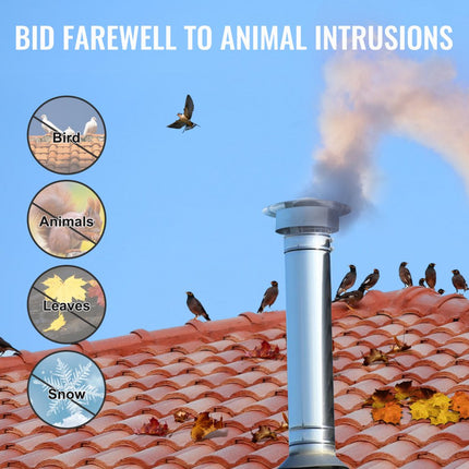 VEVOR Schoorsteenkap RVS 304 Schoorsteenkap 300x300x220mm Schoorsteenkap Regenkap Schoorsteenkap Φ150mm Plaatdiameter Schoorsteenkap compatibel met verschillende soorten schoorstenen